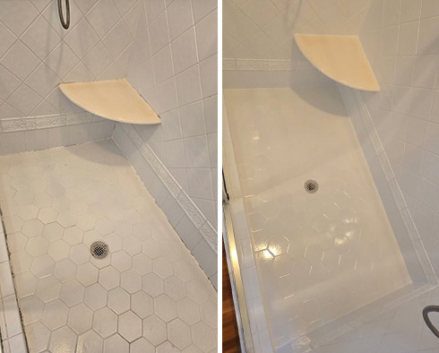 Shower Before and After a Tile Cleaning in Raleigh, NC