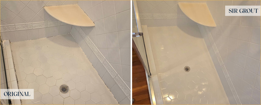 Shower Before and After a Flawless Tile Cleaning in Raleigh, NC