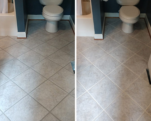 Shower Before and After a Grout Recoloring in Raleigh, NC