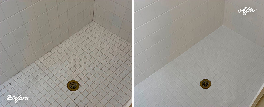 Shower Before and After a Superb Grout Sealing in Raleigh, NC