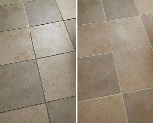 Tile Floor Before and After a Grout Cleaning in Raleigh