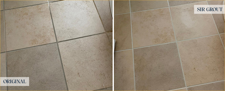 Tile Floor Before and After a Grout Cleaning in Raleigh