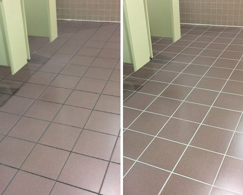 Restroom Floor Before and After a Tile Sealing in Raleigh