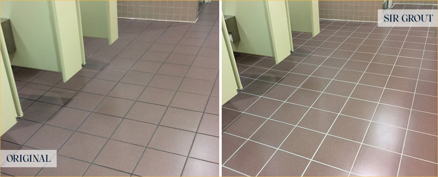 Restroom Floor Before and After a Tile Sealing in Raleigh