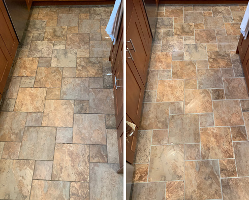 Floor Before and After a Grout Cleaning in Wendell, NC