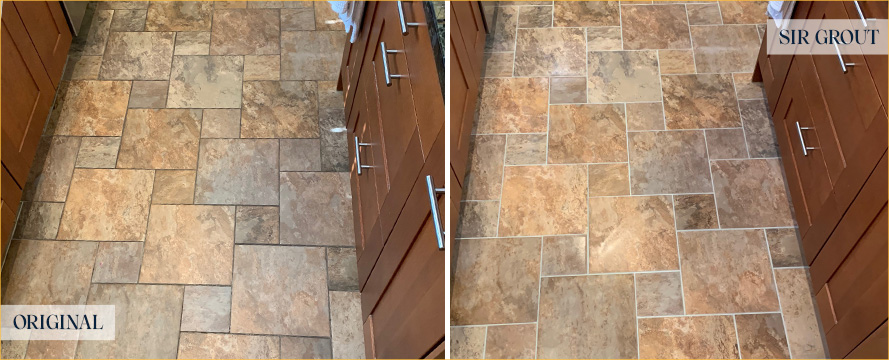 Kitchen Floor Before and After a Grout Cleaning in Wendell, NC