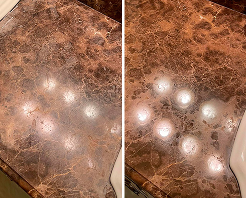 Vanity Top Before and After a Stone Honing in Apex, NC