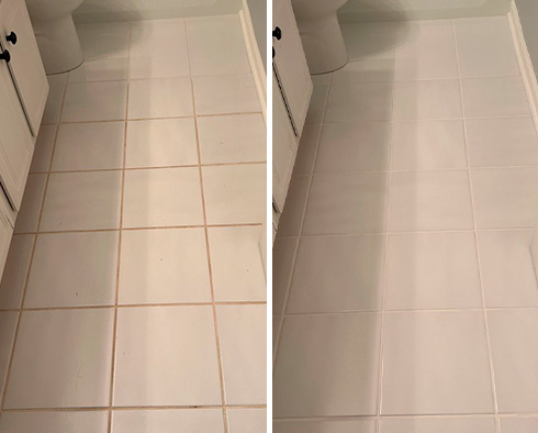 Bathroom Floor Before and After a Grout Sealing in Raleigh, NC