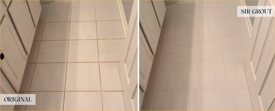 Bathroom Floor Before and After a Flawless Grout Sealing in Raleigh, NC