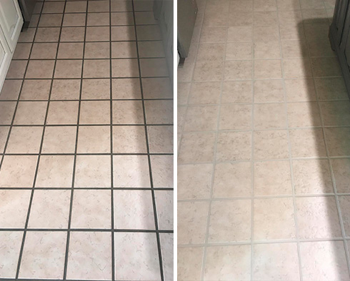 Kitchen Floor Before and After a Service from Our Tile and Grout Cleaners in Raleigh