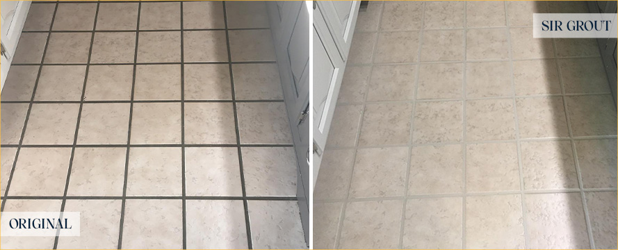 Kitchen Floor Before and After a Service from Our Tile and Grout Cleaners in Raleigh