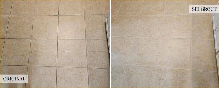 Kitchen Floor Before and After a Superb Grout Cleaning in Fuquay-Varina, NC