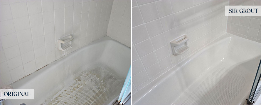 Shower Before and After a Flawless Grout Sealing in Raleigh, NC