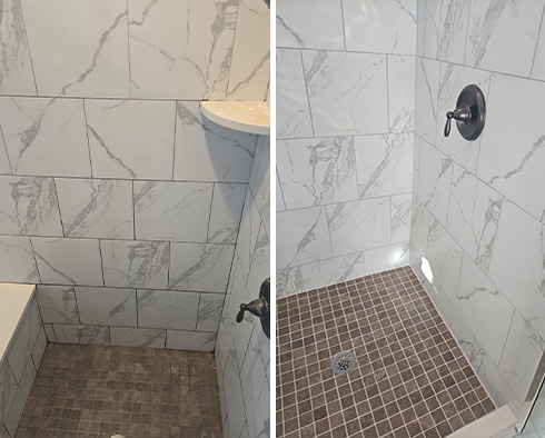 Shower Before and After a Grout Cleaning in Raleigh, NC