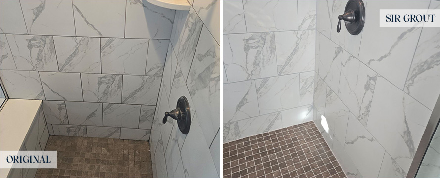 Shower Before and After a Flawless Grout Cleaning in Raleigh, NC