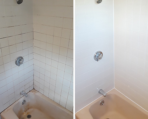 Shower Before and After a Grout Cleaning in Holly Springs, NC