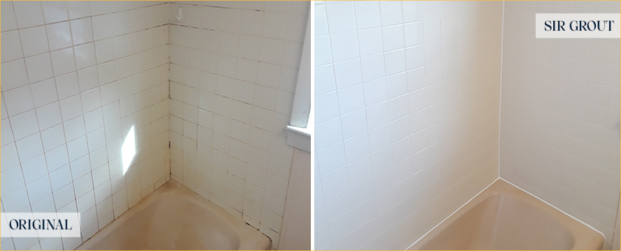 Shower Before and After an Excellent Grout Cleaning in Holly Springs, NC