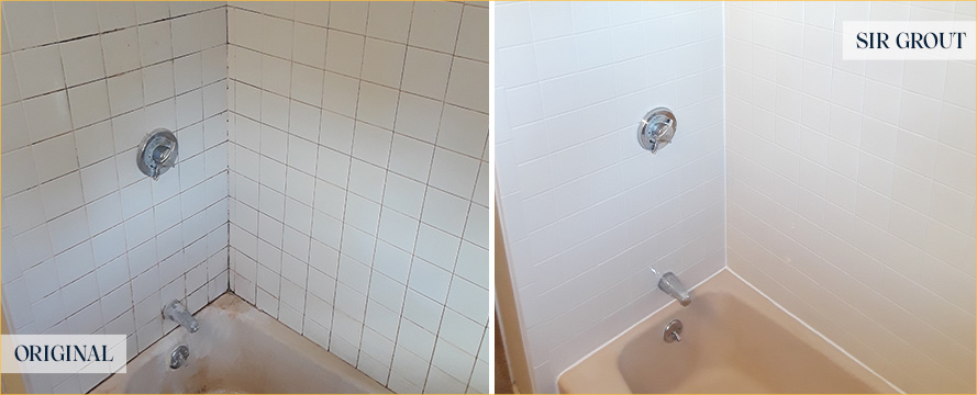 Shower Before and After a Superb Grout Cleaning in Holly Springs, NC