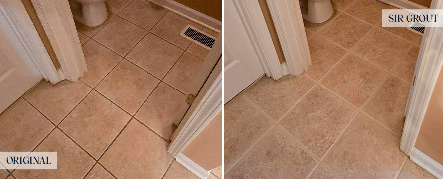 Floor Before and After a Flawless Grout Sealing in Apex, NC