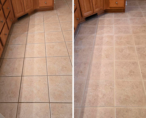 Floor Before and After a Grout Sealing in Apex, NC