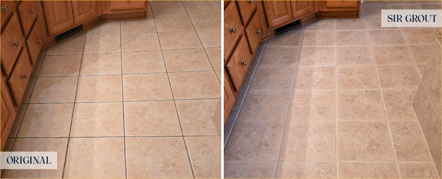 Floor Before and After a Superb Grout Sealing in Apex, NC