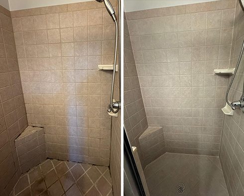 Shower Stall Before and After a Tile Cleaning in Wake Forest