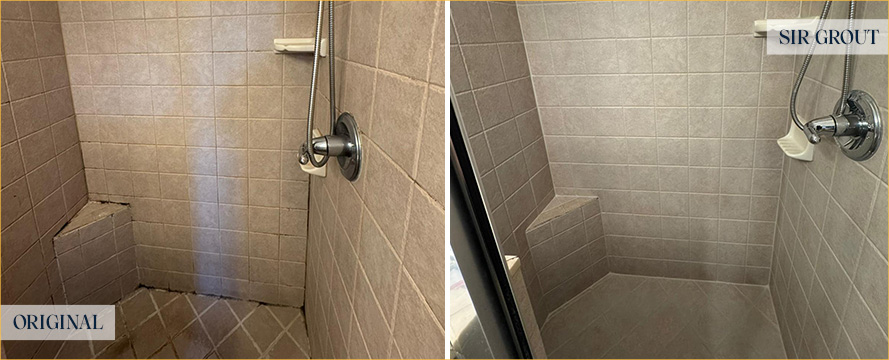 Shower Stall Before and After a Tile Cleaning in Wake Forest