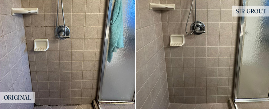 Shower Walls Before and After a Tile Cleaning in Wake Forest